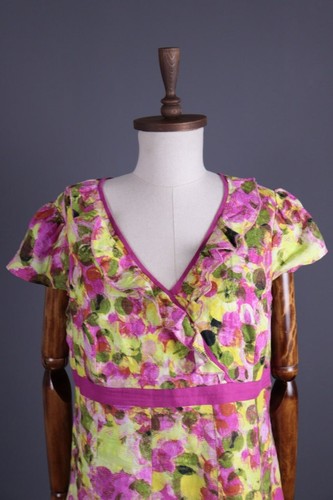 ETRO Milano Multicolor Floral Print Short Sleeve Shift Midi Dress Size 40 / S - Picture 2 of 15