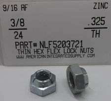 3/8-24 THIN HEX FLEX LOCK NUTS STEEL ZINC PLATED 9/16 AF X .325 TH (10)