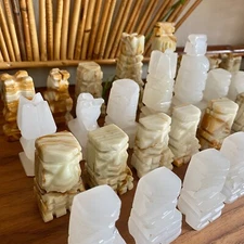 White Marbled Onyx Aztec Chess Replacements King Queen Bishop Rook Knight Pawn