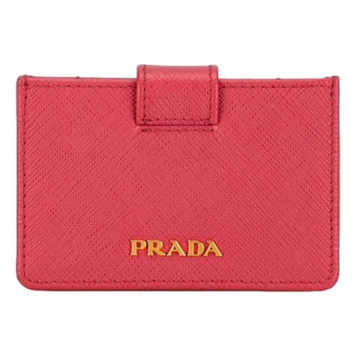Prada Saffiano Leather Card Case Passcase Card Accordion Peonia Pink NEW
