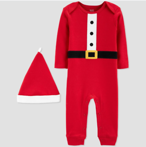 NWT InFant Boys Girl 2 pc Outfit Playsuit Hat Christmas Holiday Santa New Unused