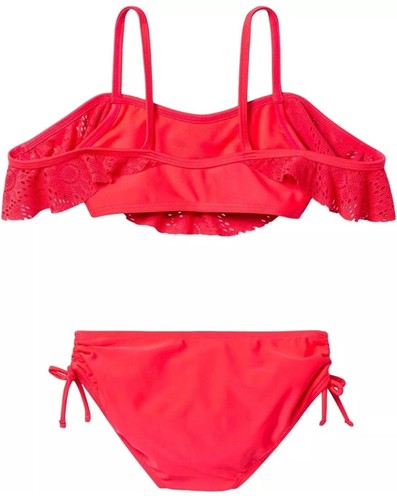 Xhilaration Girl's Crochet Off Shoulder Bikini Swimsuit Medium (7/8) NWT Pink - Picture 2 of 8