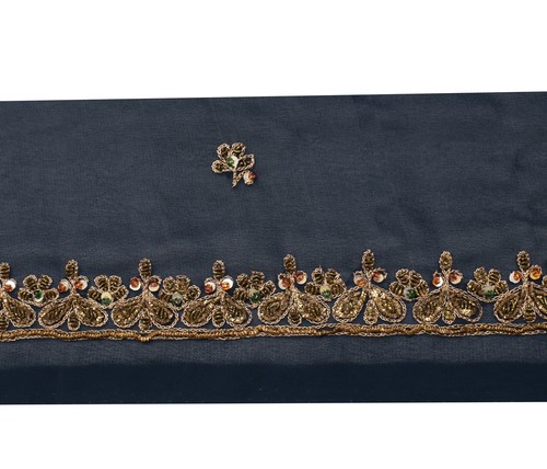 Sushila Vintage Blue Saree Border Indian Craft Sewing Trim Hand Beaded Ribbon - Picture 2 of 5