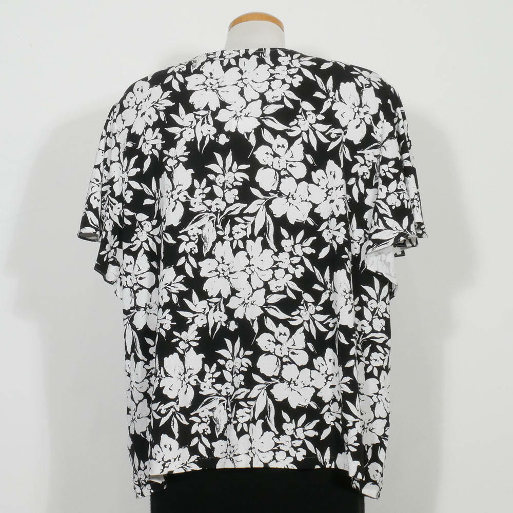 RALPH LAUREN Black White Floral Stretch Jersey Flutter