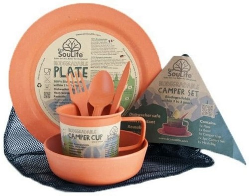 Biologisch abbaubares Camper Set - Teller, Schüssel, Tasse, Besteckset, Netztasche NEU - Bild 6 von 6