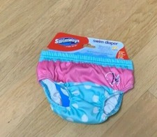 Swim Way Pink Seafoam Blue Fish Dot Print Reuseable Swim Diaper - 12 Months NwT