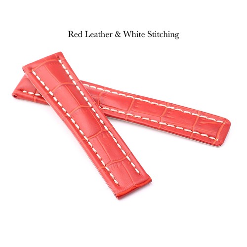Croc-Grain Padded Leather Watch Straps Fit BREITLING Deployment Clasp 10 Colours - Picture 20 of 22