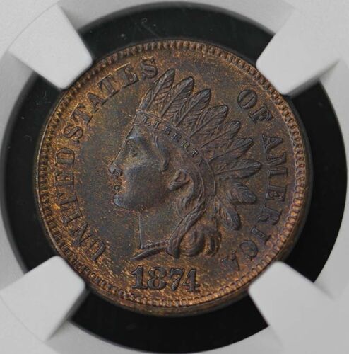 1874 Bronze Indian Cent 1C NGC MS65BN - Picture 3 of 4