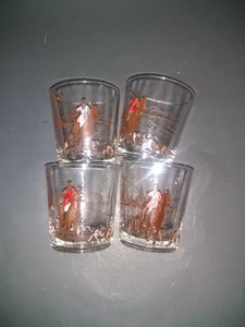 Set-4-Libbey-Vintage-FOX-amp-HOUND-Hunting-Scene-Glasses-Equestrian-Horse