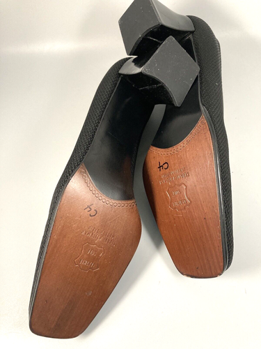 NWOB STURAT WEITZMAN SPAIN BLACK TEXTURED FABRIC PATENT HELLS SHOES 8 AA - Picture 6 of 12