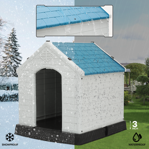 33" Plastic Dog House Indoor Puppy Shelter Weatherproof Pet Kennel Elevated Base - Picture 6 of 10