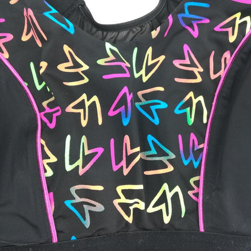 Cacique Sports Bra Racer Back Black Neon Size 42DD High Impact Thick Strap Pink - Picture 5 of 12