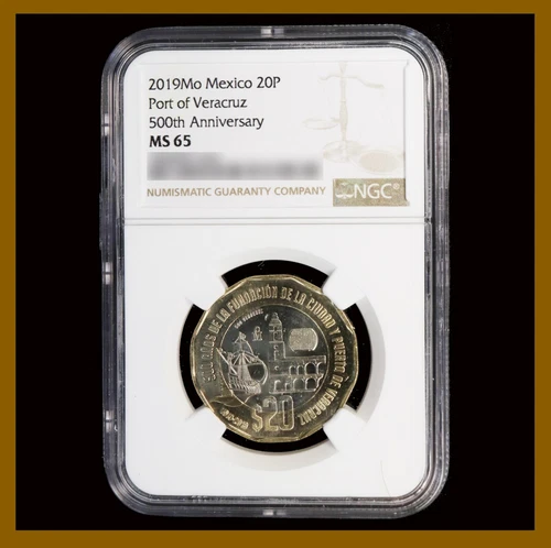 Mexico 20 Pesos Bimetallic, 2019 Port of Veracruz 500th Anniversary NGC MS 65