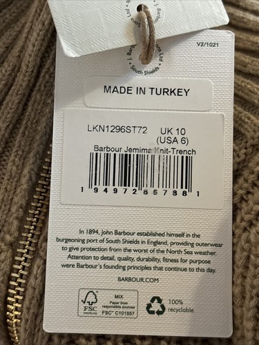 BARBOUR Damen Größe 6 Jemima Strick gestreift Trench Wollmischung Pullover-Neu - Bild 9 von 9