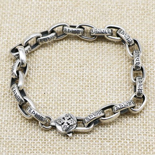 Real Solid 925 Sterling Silver Bracelet Link Vajra Lection Oval Chain Jewelry - Picture 8 of 9