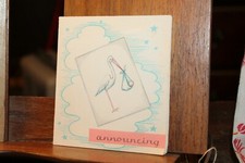 Vintage 1960 Birth Announcement and Photo Stork baby Girl