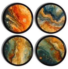 Set of 4 Marbled Cabinet Knobs – Abstract Fluid Art Drawer Pulls for Home Decor