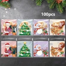100 Disposable Plastic Christmas Cookie Bags with Santa Claus-Festive Treat Bags