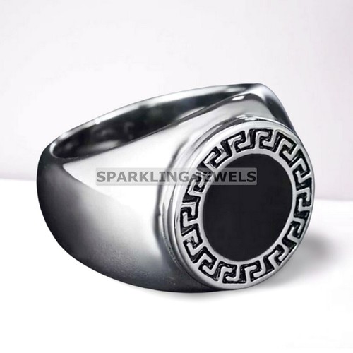 VVS Black Onyx Round Cut With 925 Sterling Silver Ring For Men #C438 # - Picture 6 of 6