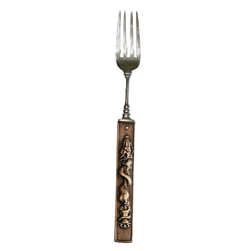 Forchetta da dessert Kozuka by Gorham in metallo misto sterling con drago serpente XIX secolo - Foto 2 di 19