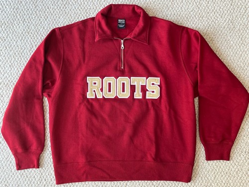 Vintage Roots Zip Polo Pullover Größe M Farbe Rot, genäht ROOTS Schrift gebraucht