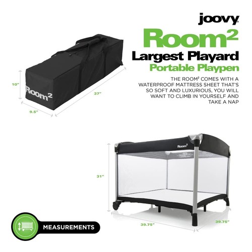 Joovy Room2 Large Portable Playpen, Babies & Toddlers, 10 sq ft, Black, Open Box - Picture 6 of 6