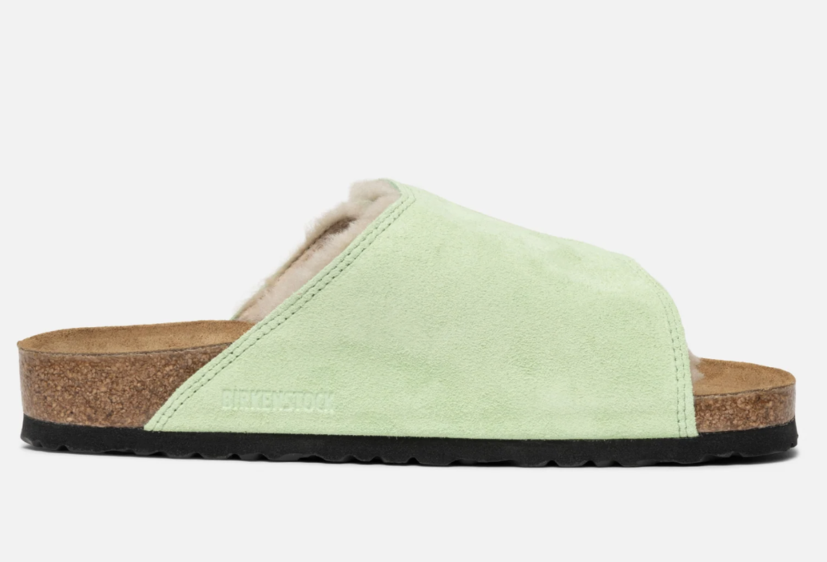 STUSSY Birkenstock Suede Shearling Slide Washed Green Solana