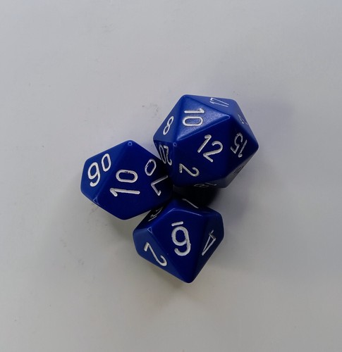Set of 3 RPG DnD Dice Opaque Dark Blue/White d10 d% d20 Unknown Manufacturer - Picture 2 of 2