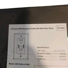 USB Charger Wall Outlet  4.8A Dual High Speed Duplex Receptacle 15 Amp 10 pack
