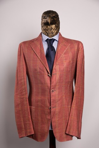 NWOT $2750 SARTORIO Napoli Linen and Silk CHECK Sport Coat Pink 40US/50IT - Picture 3 of 19