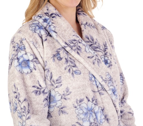 Womens Floral Shawl Collar Dressing Gown Slenderella Fleece Housecoat Wrap Robe - Picture 15 of 25
