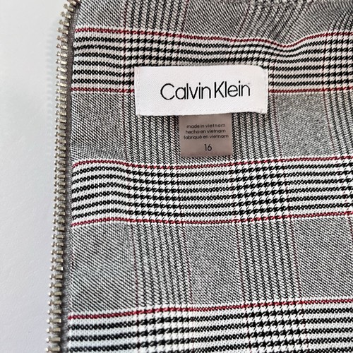 Calvin Klein Black White Red Plaid Stretch Crepe Sleeveless Sheath Dress Size 16 - Picture 11 of 13
