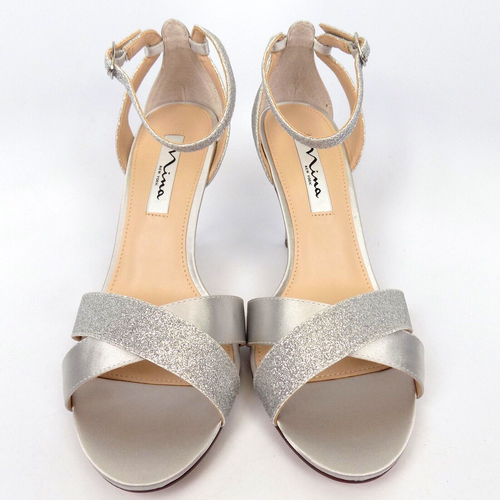 NEW! Nina Womens Venus Ankle Strap Evening Heels Silver Pumps Sandals Size 8.5 M - Picture 8 of 12