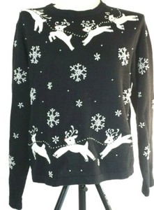 Details about Reference Point Petites Women's Christmas Sweater Large Black White Rudolph Details about Reference Point Petites Women's Christmas Sweater Large Black White Rudolph