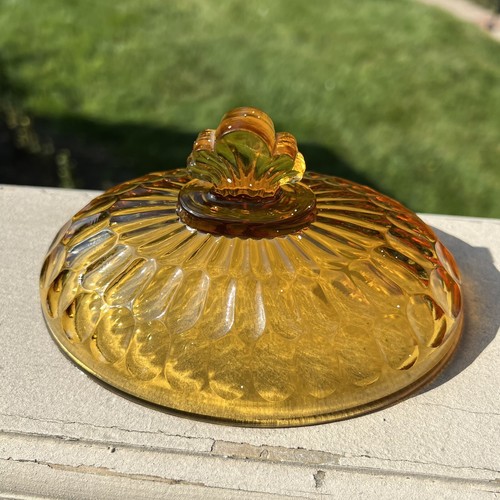 VTG Fenton Thumbprint Amber Honey Oval Footed Candy Nut Dish Bowl & Lid UV GLOW - Picture 11 of 19