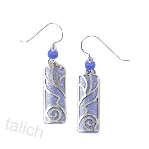 Adajio Earrings Periwinkle Column Shiny Silver Undersea Overlay Handmade in USA - Picture 2 of 5