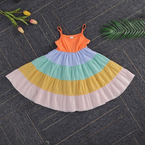 Girls Rainbow Dress Princess Dress Prom Strap Dresses Kids Birthday Party Casual - Picture 7 of 10
