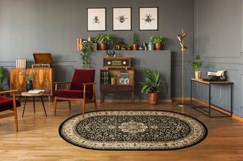  Thick & Soft classic TRADITIONAL RUGS "ROYAL" Rosette oval green Best Quality - Picture 2 of 6