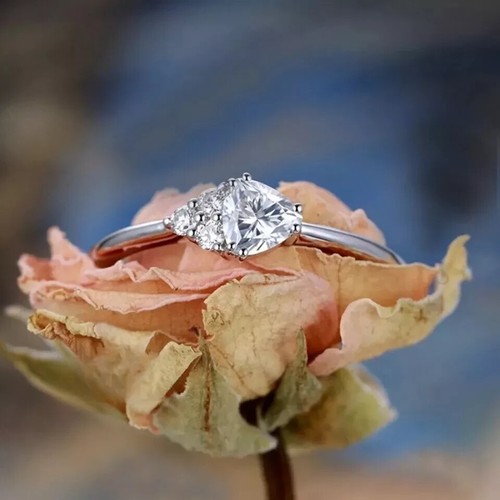 Trillion Cut 1.50 CT Moissanite Fancy Engagement Ring Solid 14K White Gold VVS1 - Picture 5 of 9