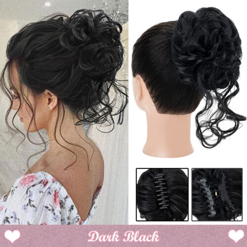 Extra Thick Clip in Messy Bun Hair Piece Extensions Wedding Claw Scrunchie Updo - Picture 14 of 38