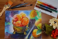 Original Watercolor Painting ? Citrus Tangerine 40x30.5 cm ? Warm Wall Home Dec