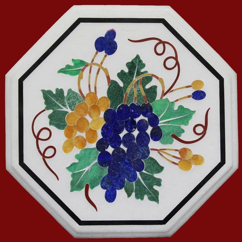 12" Octagon White Marble Coffee Table Top Grapes Design & Cafeteria Furniture - Bild 1 von 8