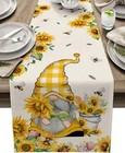 Spring Bee Gnome Sunflower Linen Table Runners Dresser Scarve Table Decor