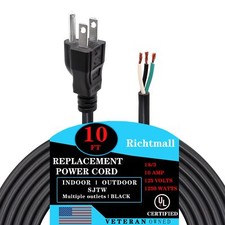 Power Pigtail Cable 10FT 110V 115V 120V 300V NEMA 5-15P Plug US SJT 18AWG
