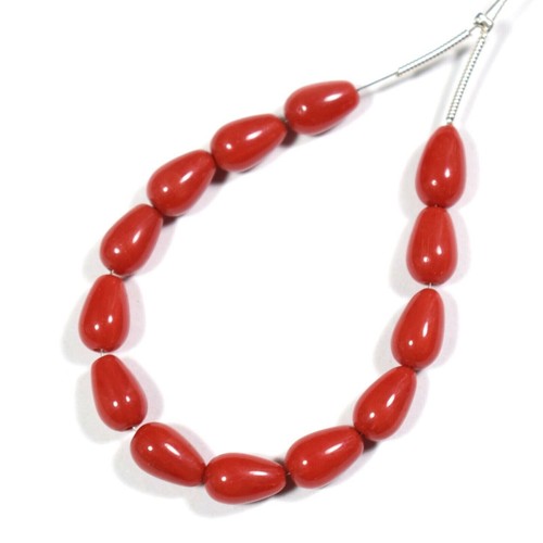 Genuine A+ Red Coral Smooth Center Drill Teardrop Gemstone 5" Craft Making Beads - Picture 9 of 9