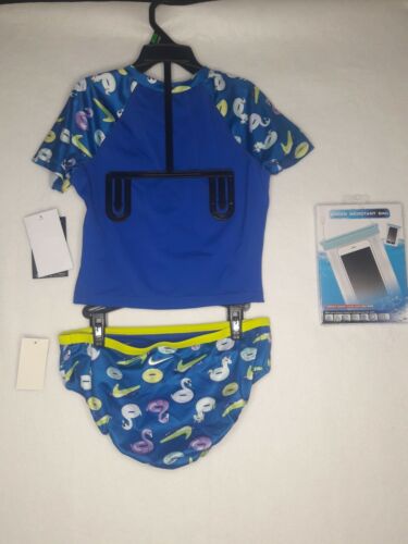 Nike Girl's 2-Piece Pool Party Short Sleeve Crop Rash Guard Blue Unicorn Sz L - Picture 2 of 9