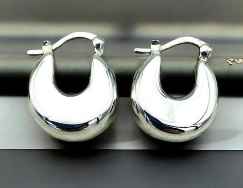 925 Sterling Silber klobige Creolen - Alltag leichter Riegelrücken 1427 - Bild 3 von 4