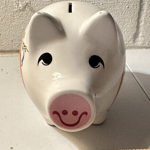 Enesco Pig Piggy Bank for Girls Hand Painted Ceramic Rainbow W/ Plug - Picture 2 of 8