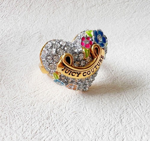 Juicy Couture Heart Shape Ring With Enamel Flowers Adjustable Ring Size 7 New - Picture 7 of 12