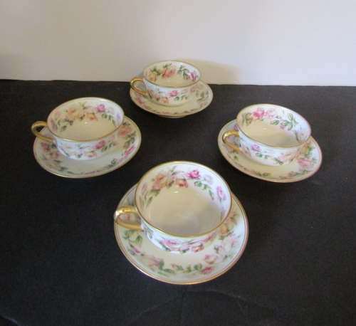 4 Vtg Haviland Limoges Pink Roses Demitasse Chocolate Cups & Saucers FRANCE - Picture 10 of 11